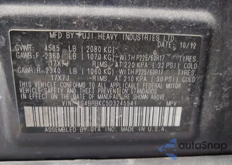 2013 Subaru Outback 2.5I Limited z USA, uszkodzony, nr VIN 4S4BRBKC5D3245541